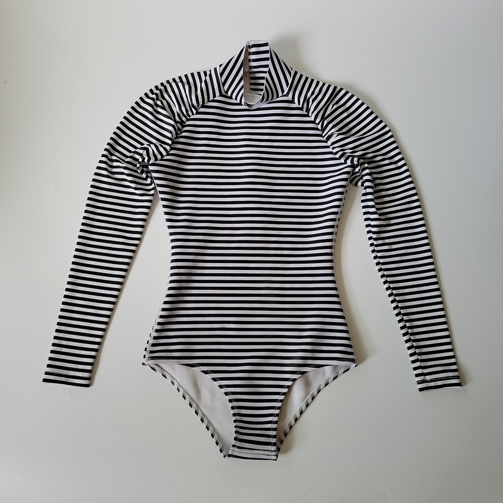 Seea Black and White Striped Long Sleeve One-Piece Swimsuit - Picture 2 of 12